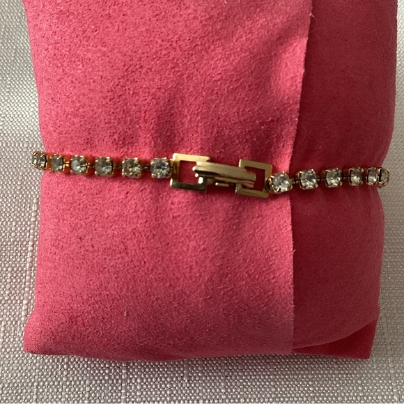 Rhinestone Gold Tone Bracelet and Earrings - Picture 2 of 2